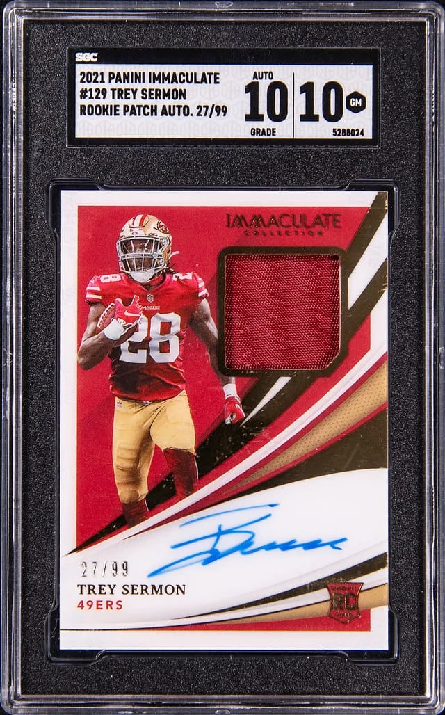 2021 Panini Immaculate Trey Sermon Patch Autograph #129 card image