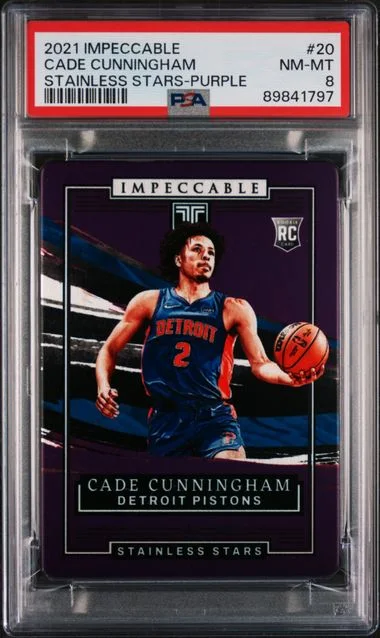 2021 Panini Impeccable Cade Cunningham Stainless Stars Purple #20 card image