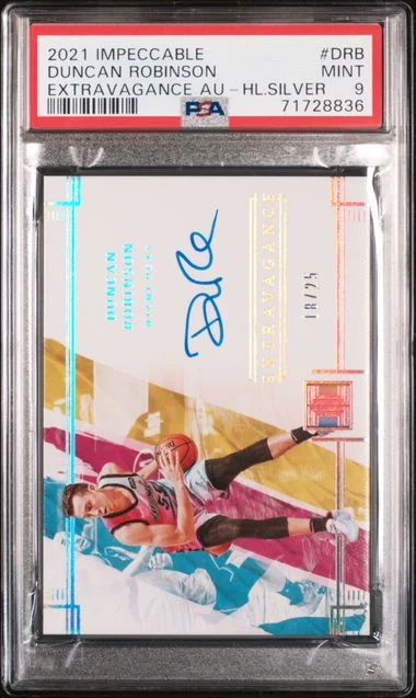 2021 Panini Impeccable Duncan Robinson Extravagance Autographs Holo Silver #EA-DRB card image