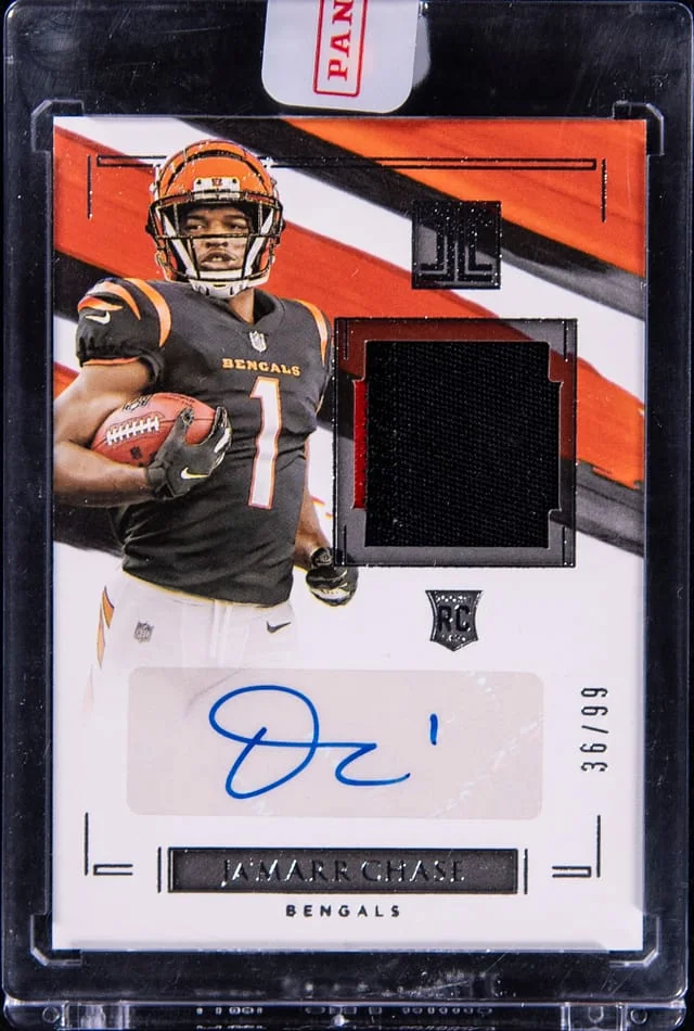 2021 Panini Impeccable Ja'Marr Chase Patch Autograph (RPA) #RPA-JC card image
