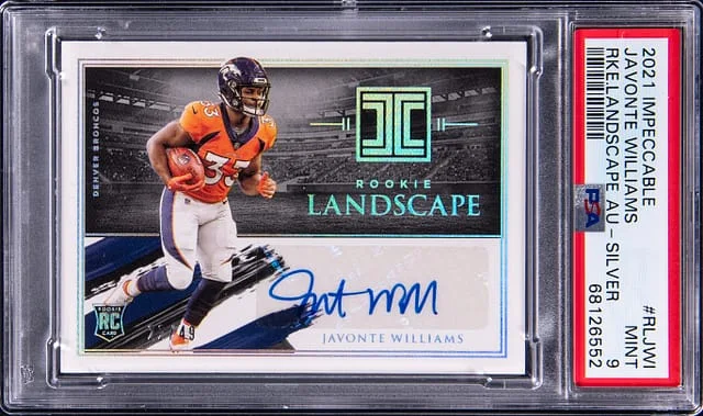 2021 Panini Impeccable Javonte Williams Landscape Autographs Silver #RLJWI card image