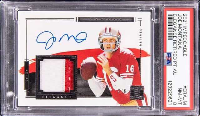2021 Panini Impeccable Joe Montana Elegance Retired Patch Autograph #ERA-JM card image