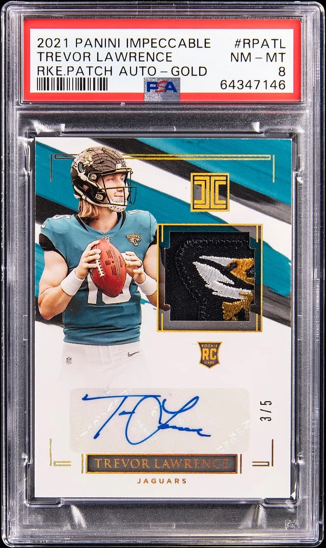 2021 Panini Impeccable Trevor Lawrence Patch Autograph (RPA) Gold #RPA-TL card image