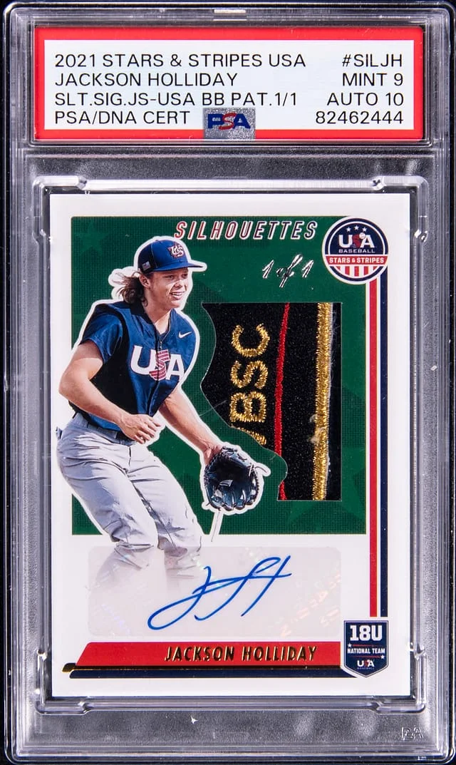 2021 Panini Jackson Holliday Stars & Stripes USA Silhouettes Signature Jersey USA Baseball Patch #SILJH card image