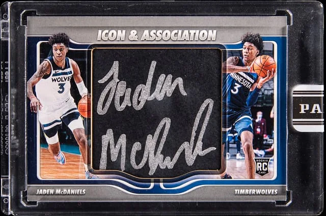 2021 Panini Jaden McDaniels Instant Icon & Association Patch Auto #HA27 card image