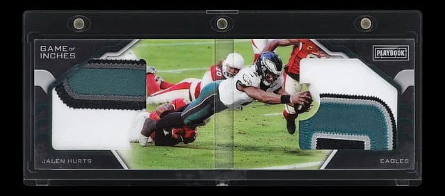 2021 Panini Jalen Hurts Patch Booklet Playbook Game of Inches Jerseys Gold #GI-JHU card image