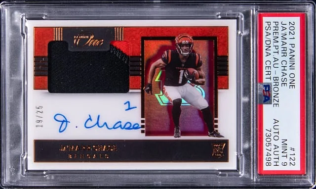2021 Panini Ja'Marr Chase One Premium Patch Autograph-Bronze #122 card image