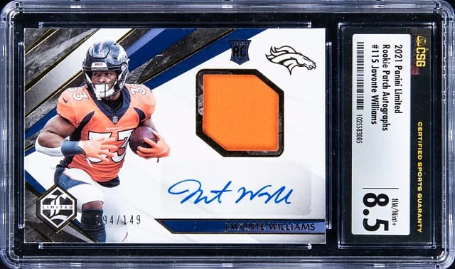 2021 Panini Javonte Williams Limited Patch Autographs (RPA) #115 card image