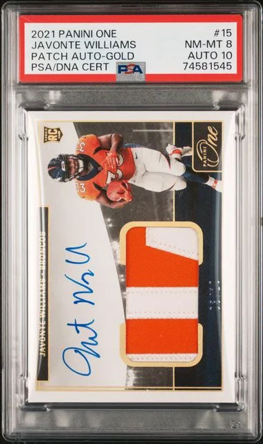 2021 Panini Javonte Williams One Patch Autograph-Gold #15 card image