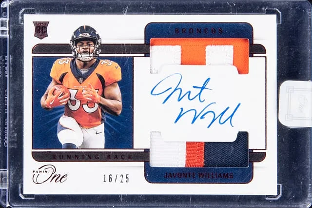 2021 Panini Javonte WIlliams One Dual Patch Autographs Red #43 card image