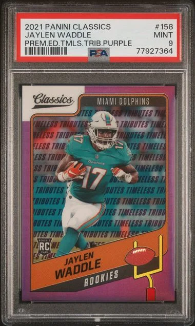 2021 Panini Jaylen Waddle Classics Premium Edition Timeless Tributes Purple #158 card image