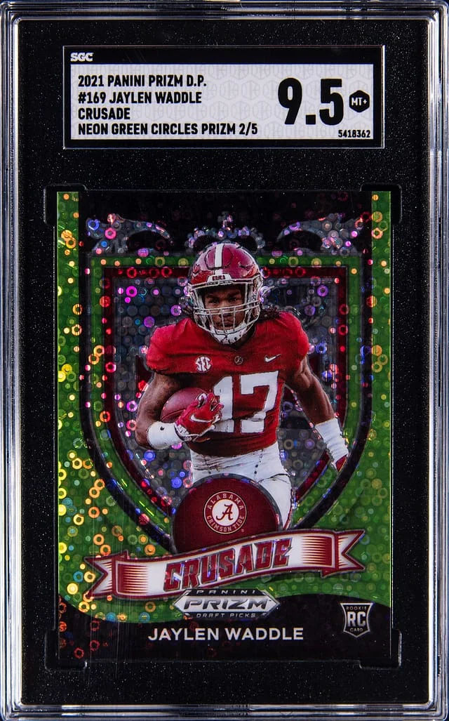 2021 Panini Jaylen Waddle Prizms Draft Picks Crusade Neon Green Circles Prizm #169 card image