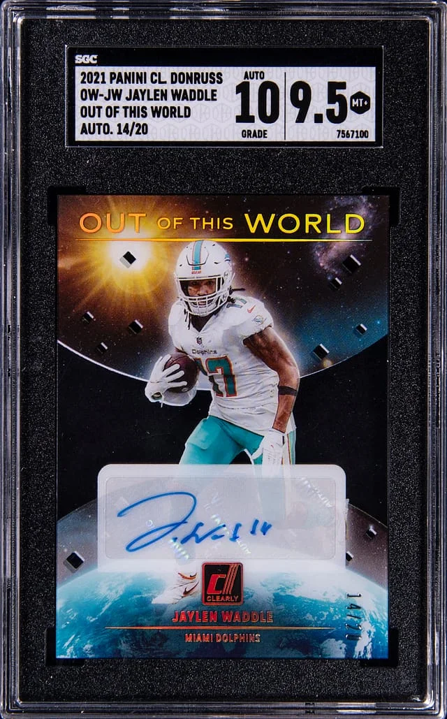 2021 Panini Jaylen Waddle Clearly Donruss Out of the World Autograph #OW-JW card image