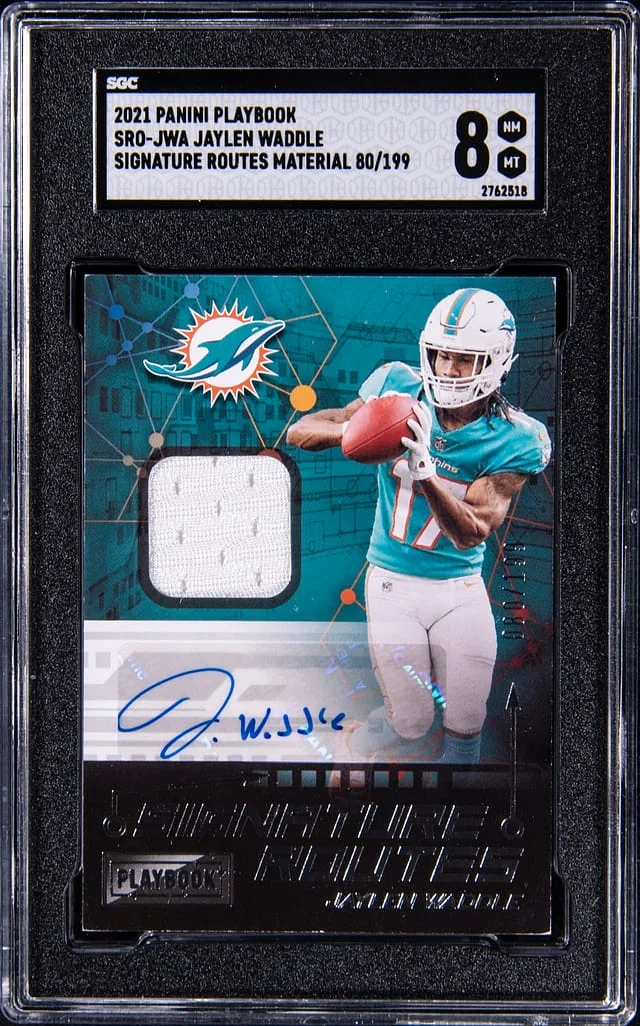 2021 Panini Jaylen Waddle Playbook Signature Routes Material #SRO-JWA card image