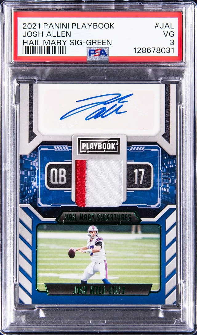 2021 Panini Josh Allen Playbook Hail Mary Signatures Green #HMS-JAL card image