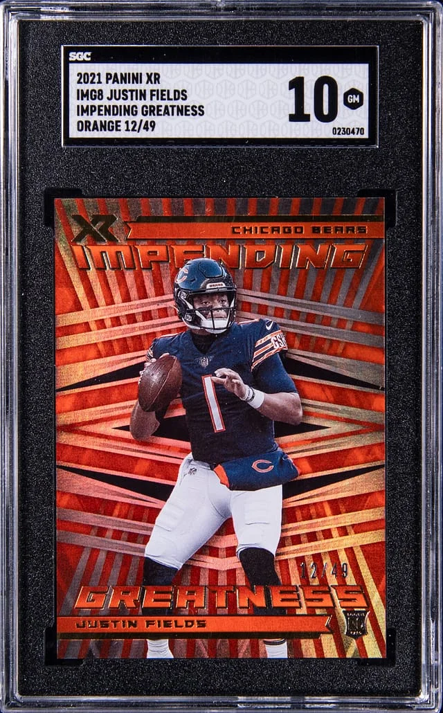 2021 Panini Justin Fields XR Impending Greatness Orange #IMG8 card image
