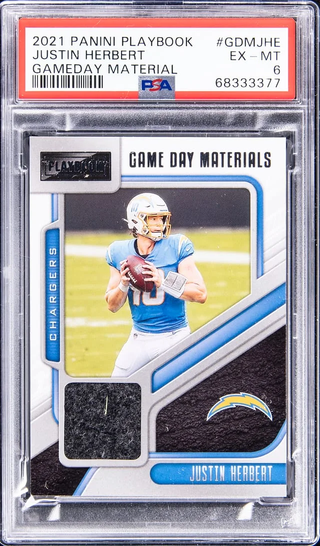 2021 Panini Justin Herbert Playbook Gameday Material #GDM-JHE card image