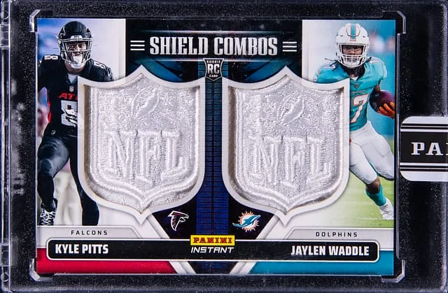 2021 Panini Kyle Pitts/Jaylen Waddle Patch - Panini Encased Instant Football Shield Combos #NC8 card image
