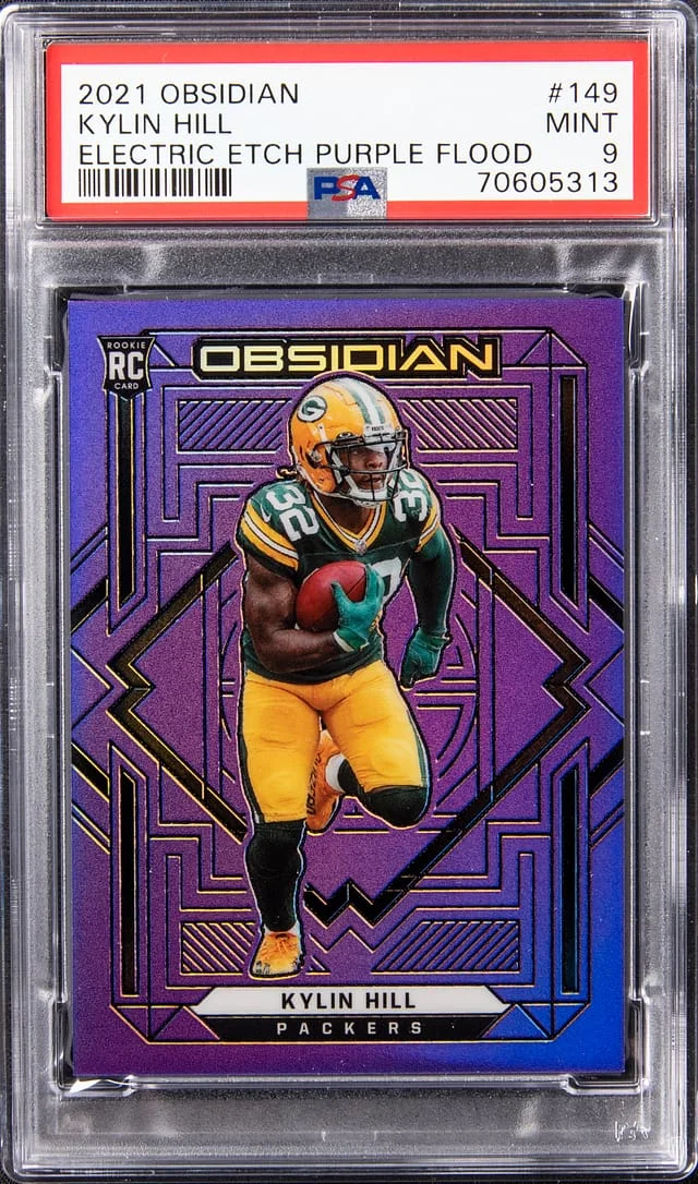 2021 Panini Kylin Hill Obsdian Electric Etch Purple Flood #149 card image