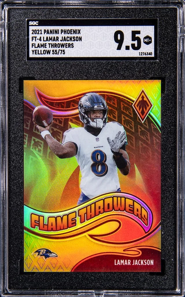 2021 Panini Lamar Jackson Phoenix Flame Throwers Yellow #FT-4 card image