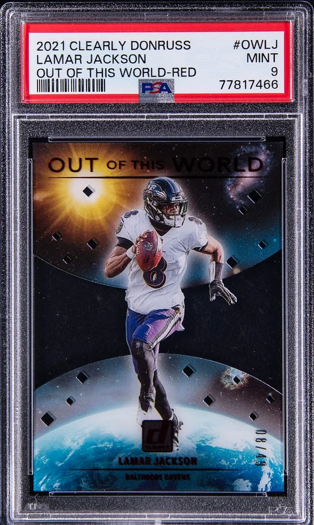 2021 Panini Lamar Jackson Clearly Donruss Out of this World Red #OWLJ card image