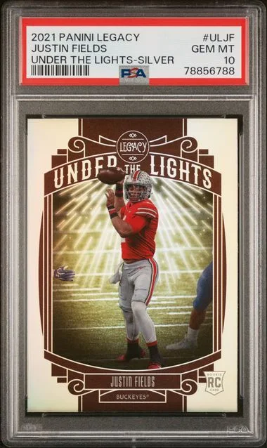 2021 Panini Legacy Under The Lights Silver Uljf Justin Fields #no-number card image