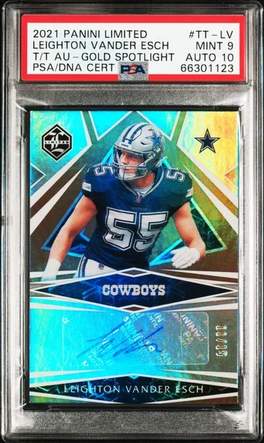 2021 Panini Leighton Vander Esch Limited Team Trademarks Autographs Gold Spotlight #TT-LV card image
