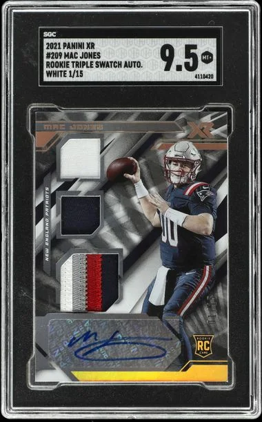 2021 Panini Mac Jones XR Triple Swatch Autographs White #209 card image