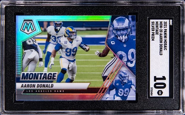 2021 Panini Mosaic Aaron Donald Montage Silver Prizm #MON-20 card image