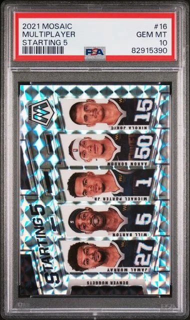 2021 Panini Mosaic Aaron Gordon/Jamal Murray/Michael Porter Jr./Nikola Jokic/Will Barton Starting 5 #16 card image