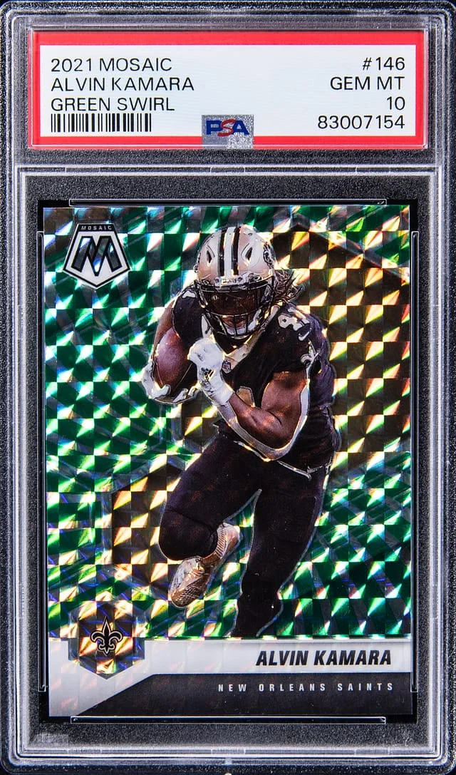2021 Panini Mosaic Alvin Kamara Green Swirl #146 card image