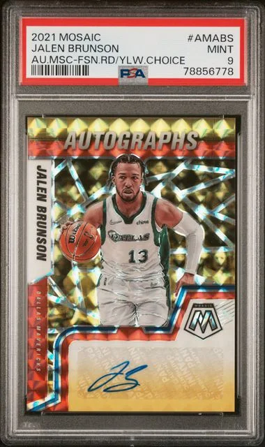 2021 Panini Mosaic Autographs Mosaic Fusion Red/Yellow Choice Amabs Jalen Brunson #no-number card image