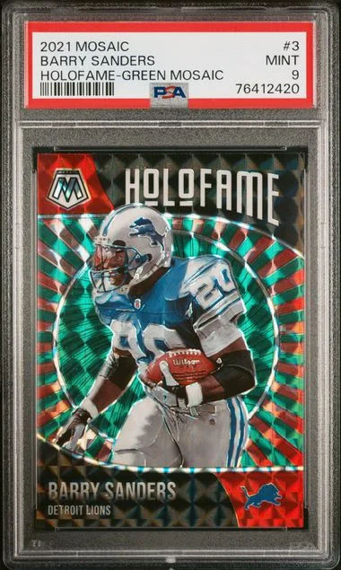 2021 Panini Mosaic Barry Sanders Holofame Green Mosaic #3 card image