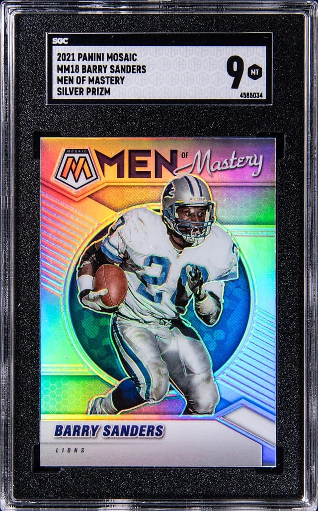 2021 Panini Mosaic Barry Sanders Men of Mastery Silver Prizm #MM18 card image