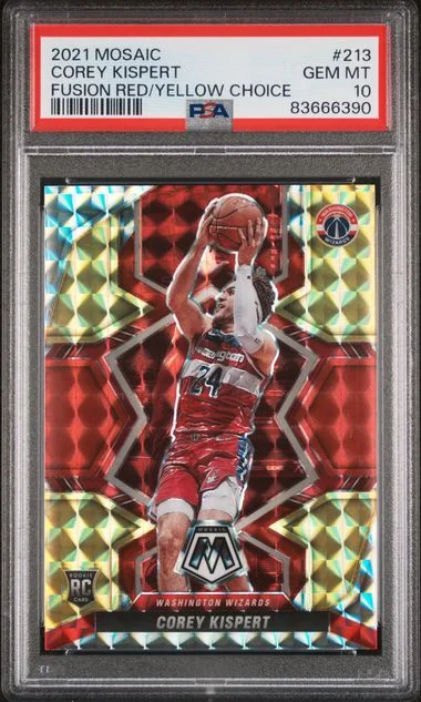 2021 Panini Mosaic Corey Kispert Fusion Red/Yellow Choice #213 card image