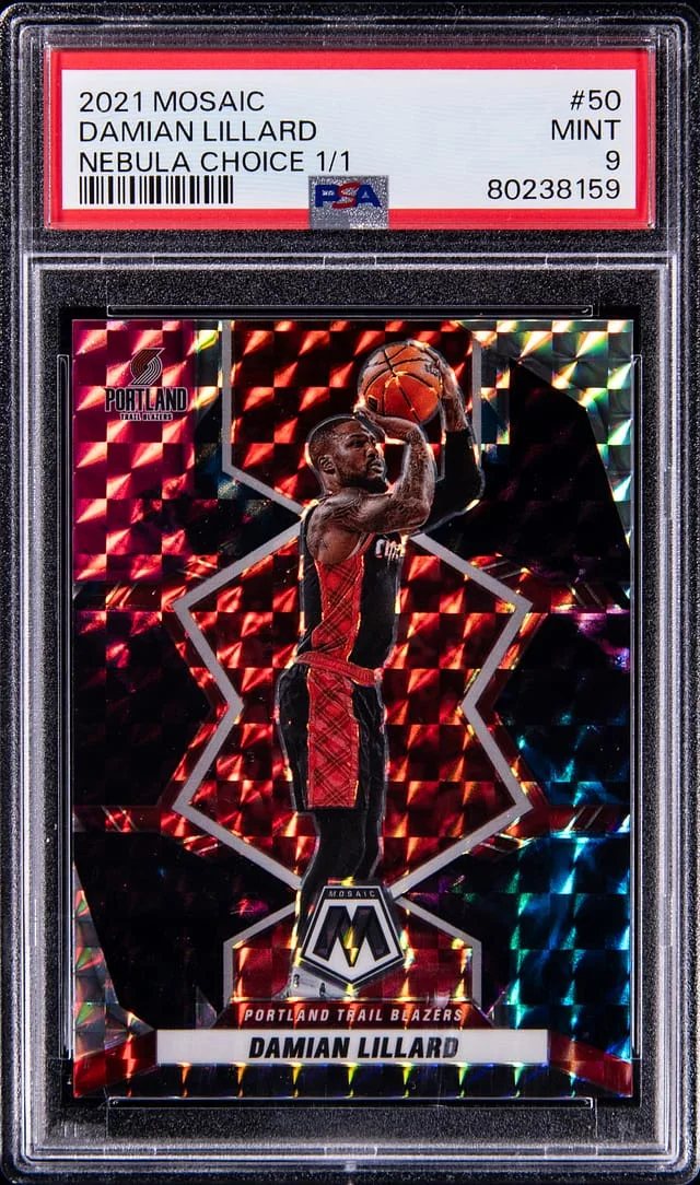 2021 Panini Mosaic Damian Lillard Nebula Choice 1/1 #50 card image