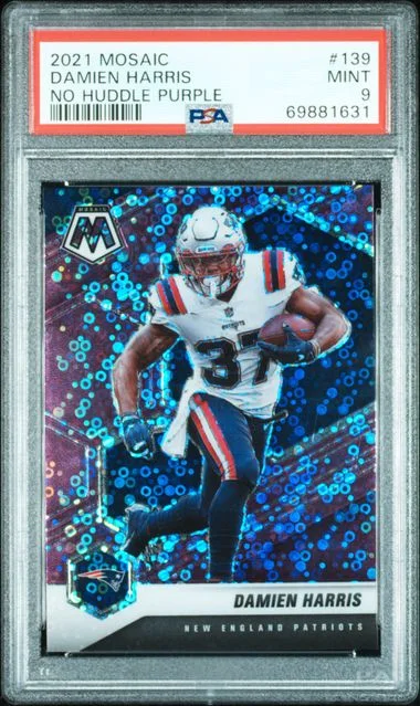 2021 Panini Mosaic Damien Harris No Huddle Purple #139 card image