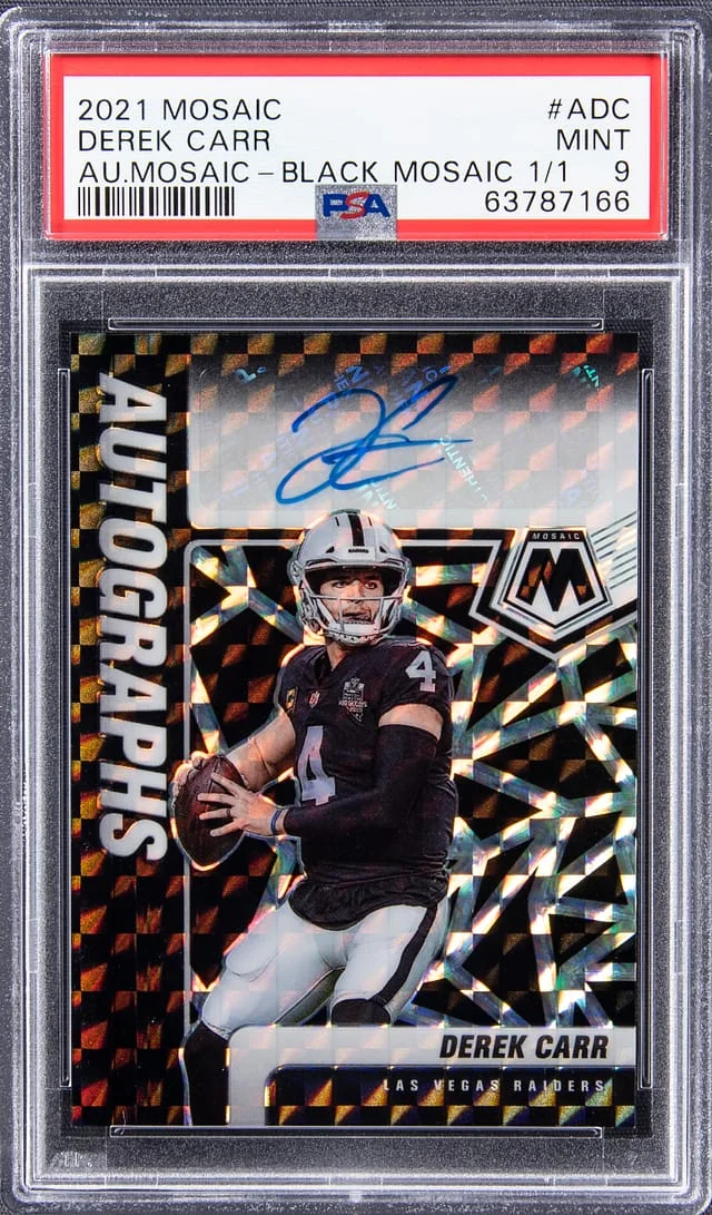 2021 Panini Mosaic Derek Carr Autographs Black #ADC card image