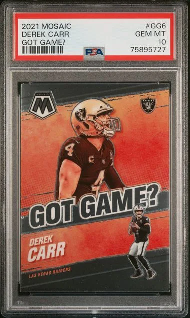 2021 Panini Mosaic Derek Carr Got Game? #GG-6 card image