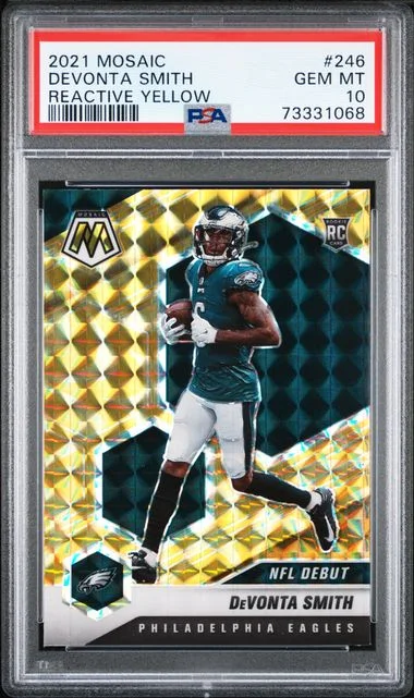 2021 Panini Mosaic Devonta Smith Reactive Yellow #246 card image
