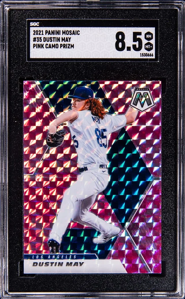 2021 Panini Mosaic Dustin May Pink Camo Prizm #35 card image