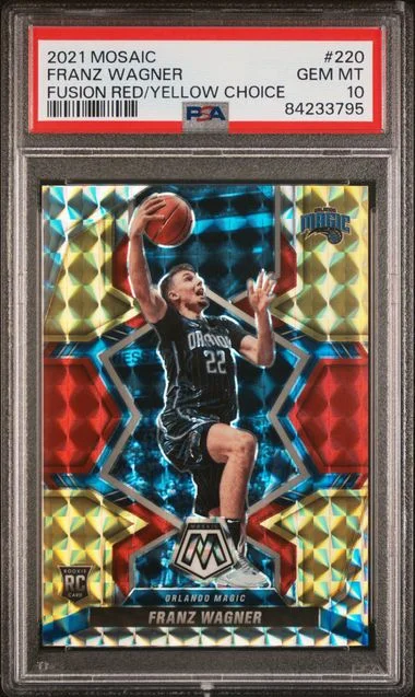 2021 Panini Mosaic Franz Wagner Fusion Red/Yellow Choice #220 card image