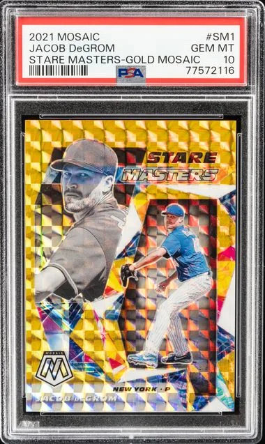 2021 Panini Mosaic Jacob Degrom Stare Masters Gold Mosaic #SM1 card image