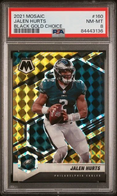 2021 Panini Mosaic Jalen Hurts Black Gold Choice #160 card image