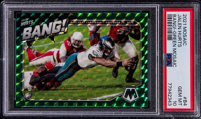 2021 Panini Mosaic Jalen Hurts Bang! Green #B4 card image