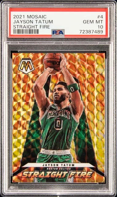 2021 Panini Mosaic Jayson Tatum Straight Fire #4 card image