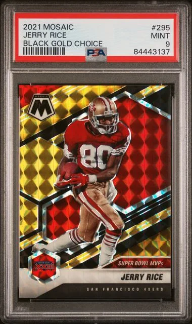 2021 Panini Mosaic Jerry Rice Black Gold Choice #295 card image