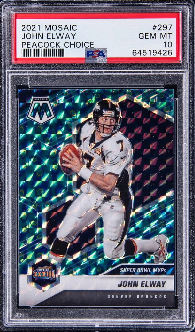 2021 Panini Mosaic John Elway Peacock Choice #297 card image