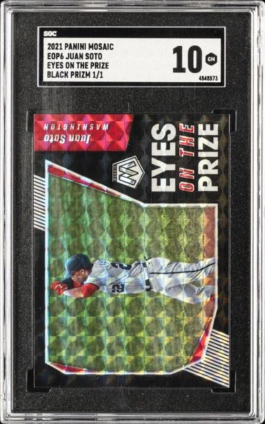 2021 Panini Mosaic Juan Soto Eyes On The Prize Black Mosaic #EOP6 card image