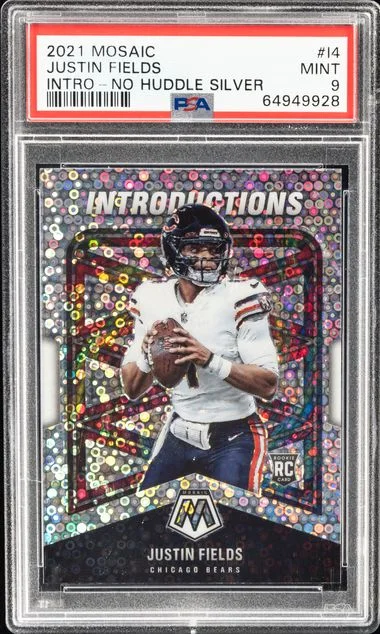 2021 Panini Mosaic Justin Fields Introductions No Huddle Silver #I-4 card image
